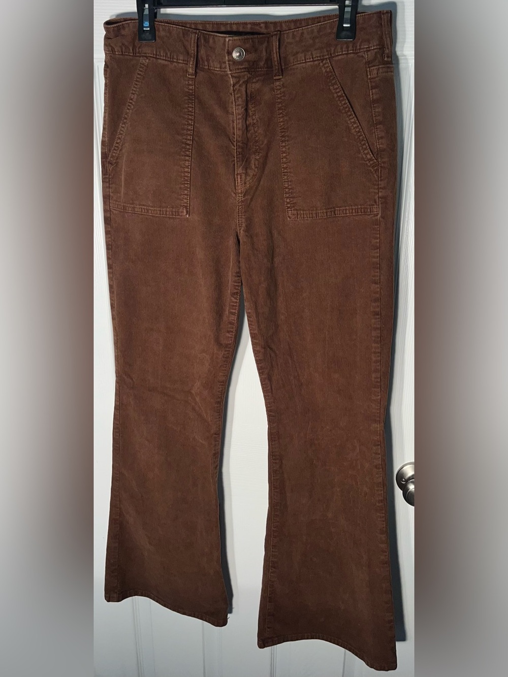 American Eagle Women's Size 12 Brown Super Hi-Rise Flare Corduroy Pants Cotton